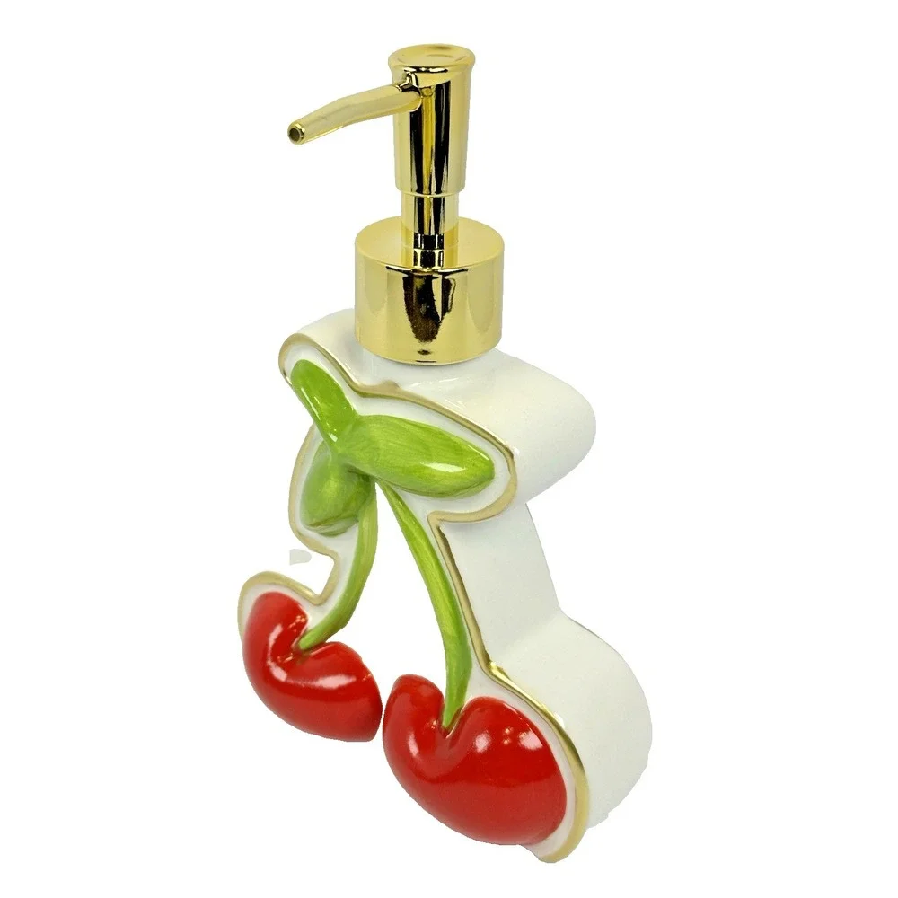 Cherry Soap Dispenser Mayim Ceramic Gold Pump Cottagecore Retro Kitchen Decor - Picture 2 of 5